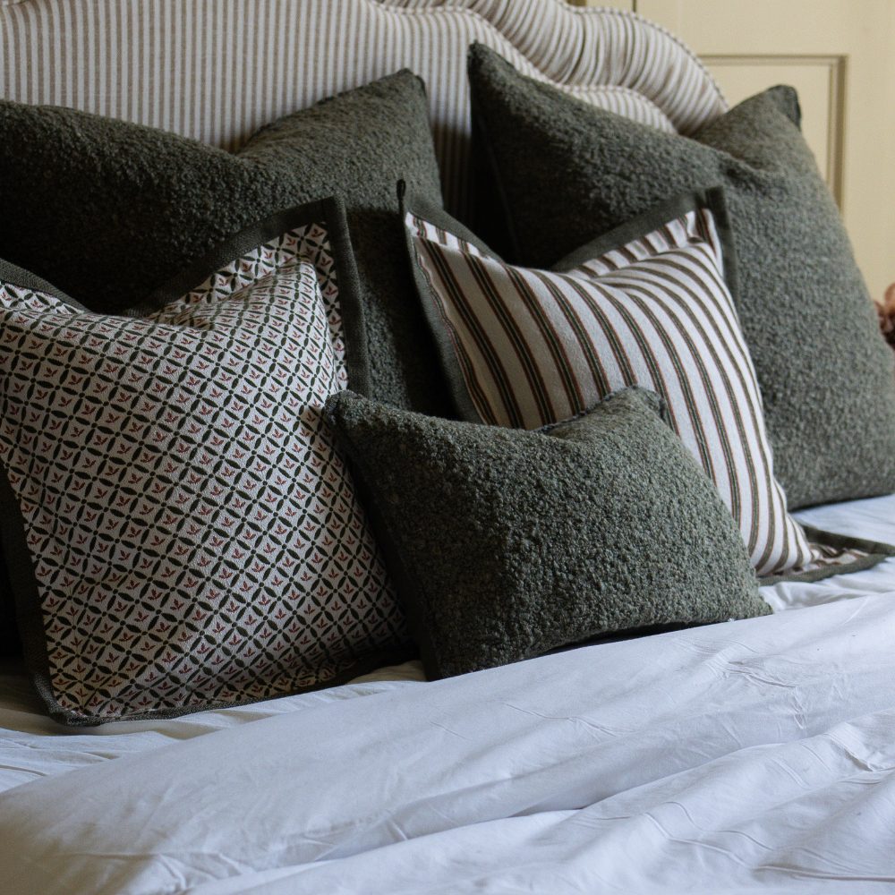 Sofia Olive Green Boucle Cushion 50x30