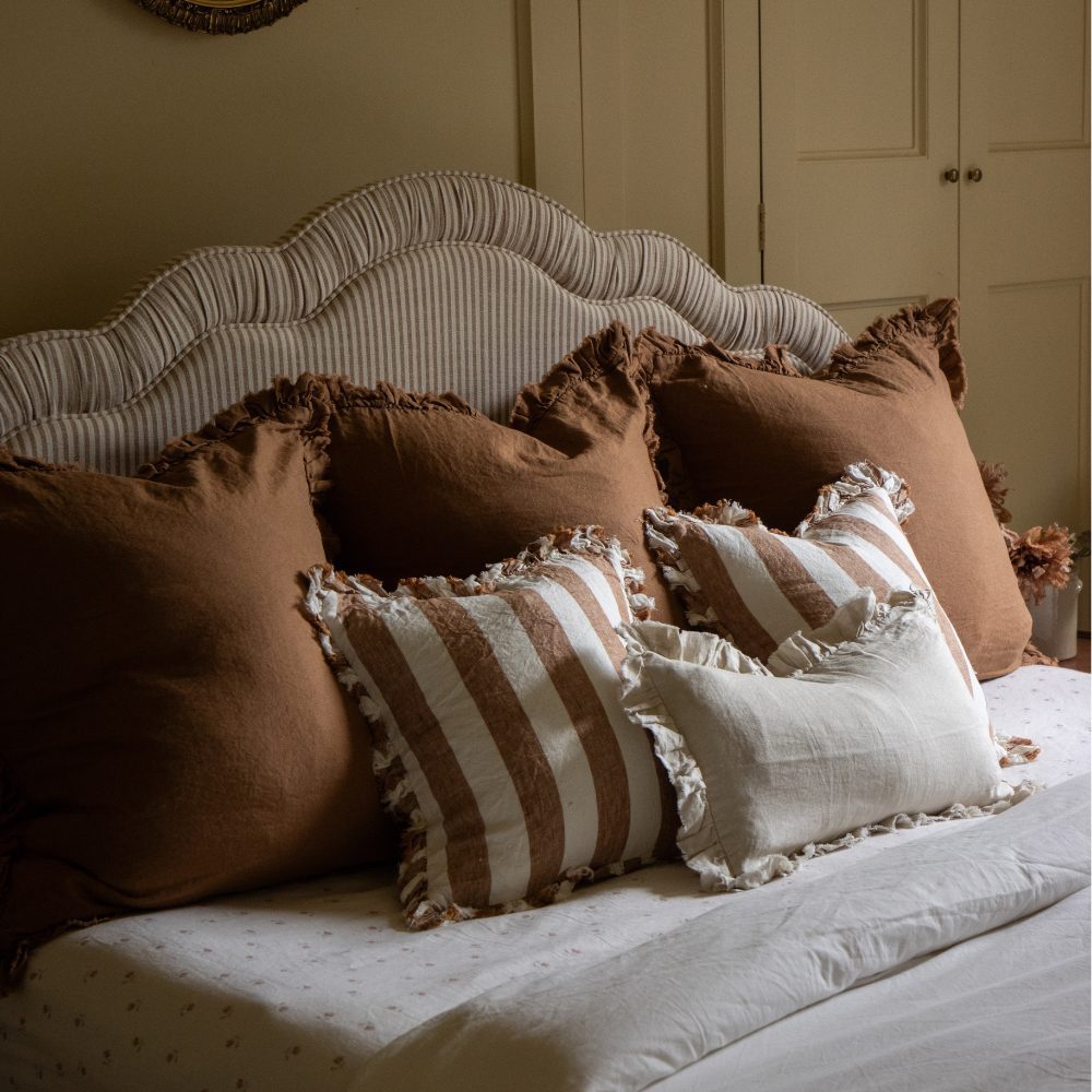 Hallie Rust Ruffle Linen Cushion 65x65cm