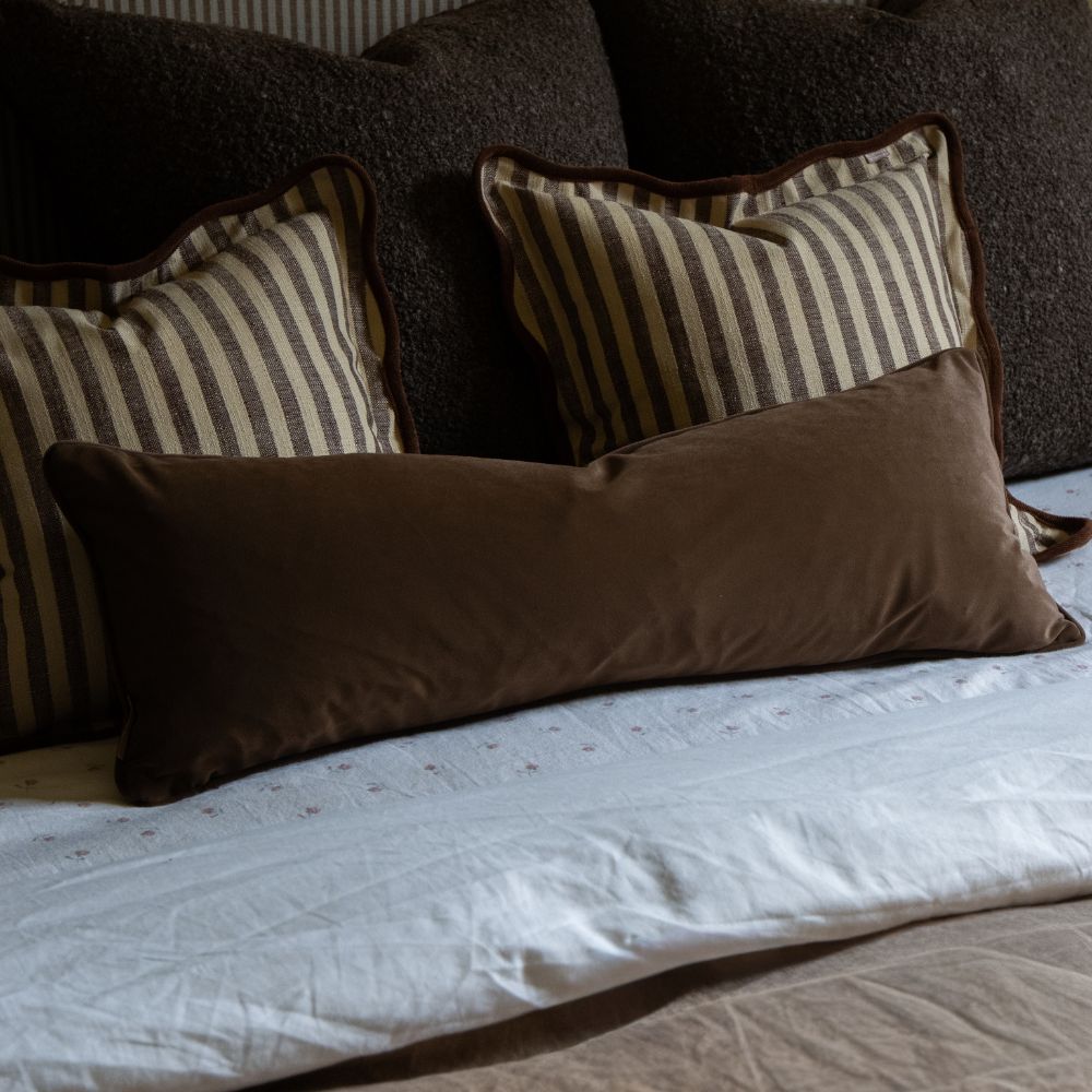 Emma Dark Brown Velvet Bolster Cushion 80x30