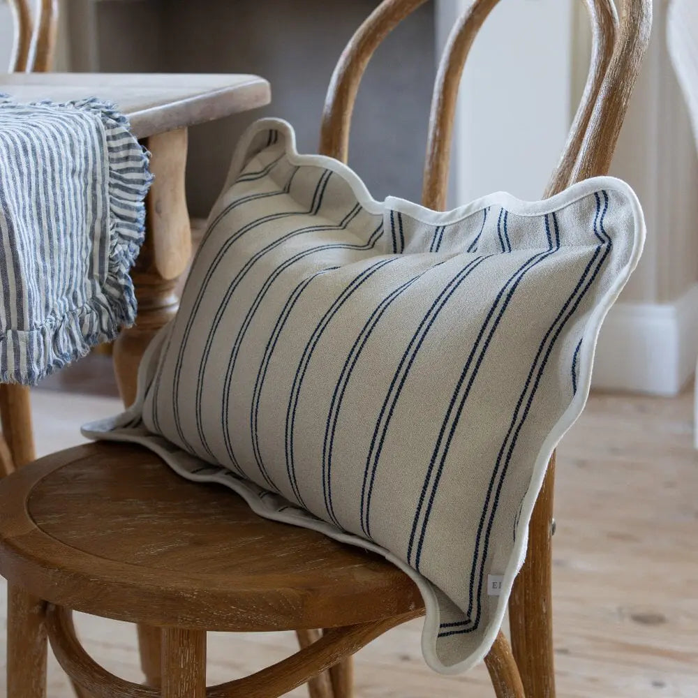 Chloe Nautical Stripe Scalloped Edge Cushion 50x30