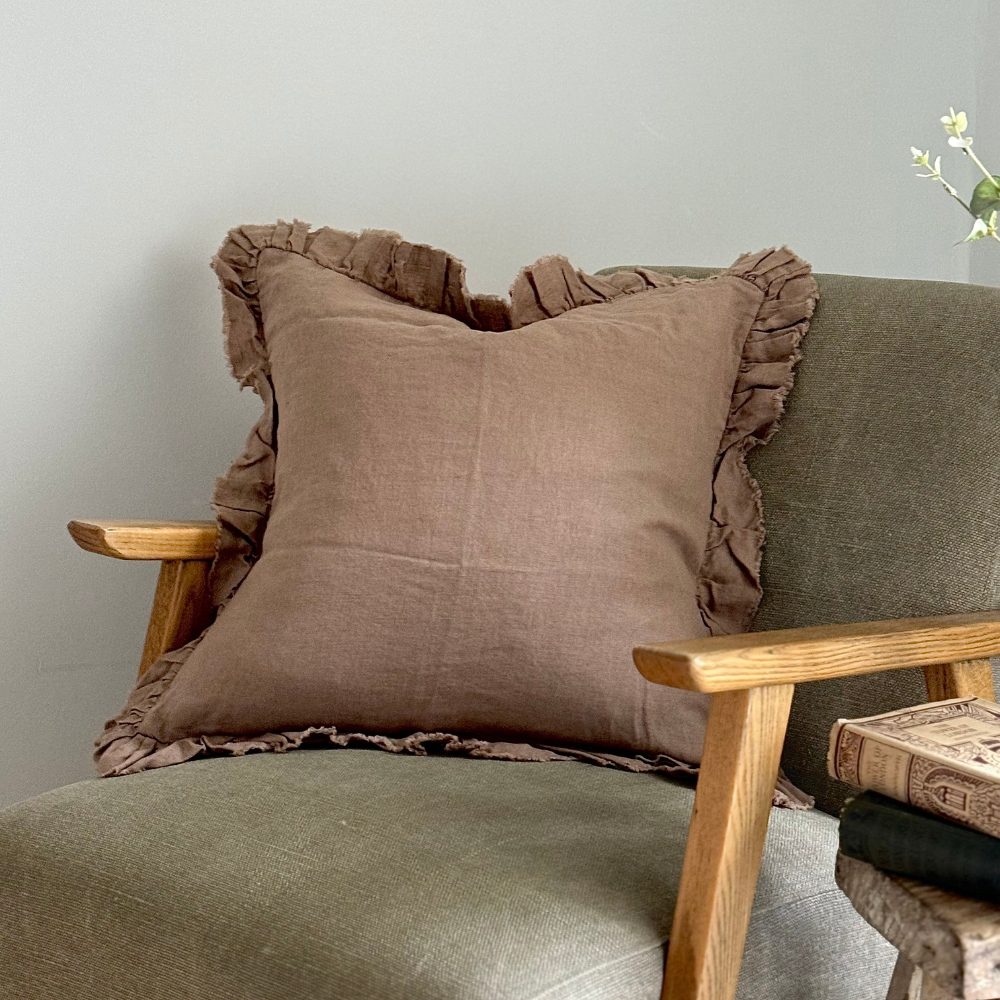 Hallie Coffee Brown Ruffle Cushion 45x45