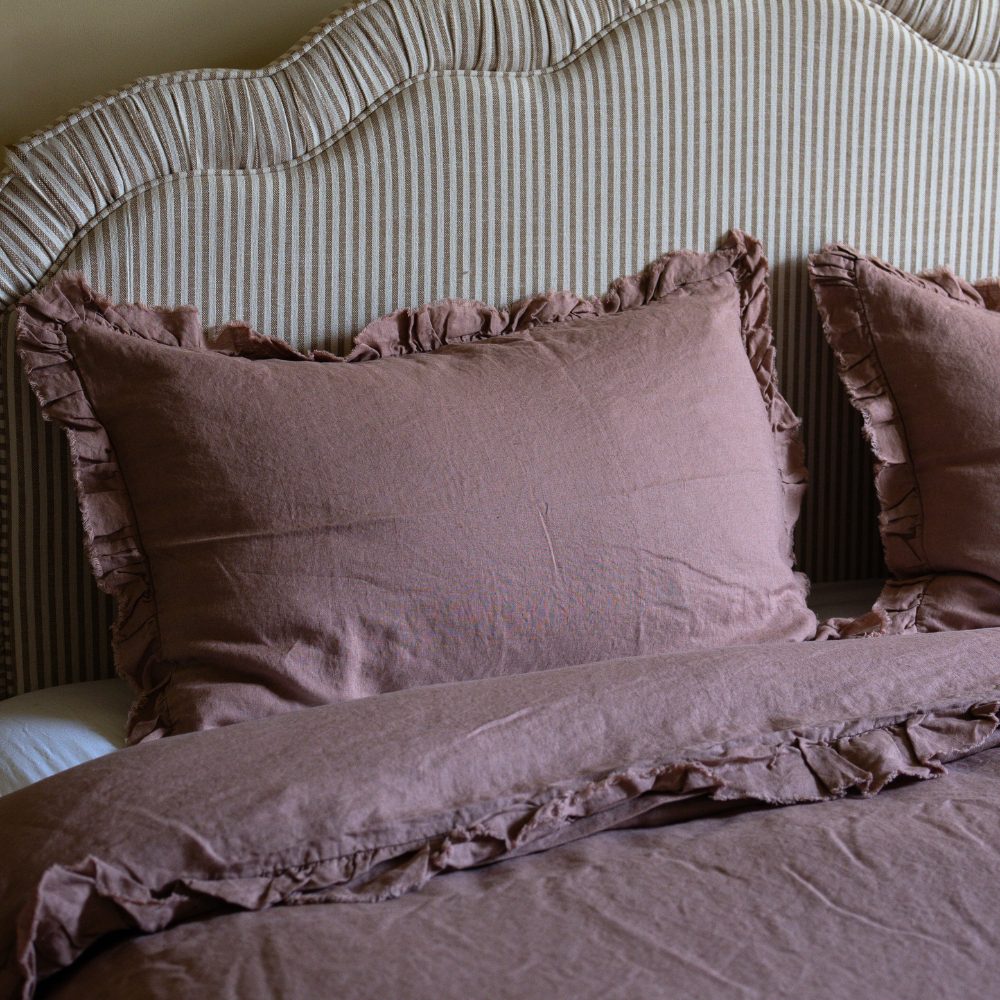 Luxury Dusty Pink Ruffle Linen Bedding Set