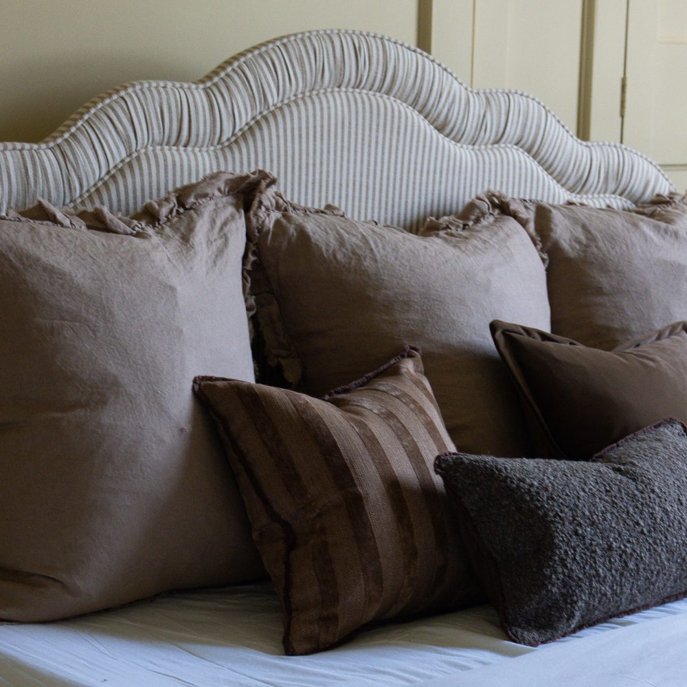 Hallie Coffee Brown Ruffle Cushion 65x65