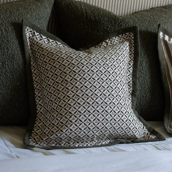 Fleur Olive and Terracotta Print Cushion