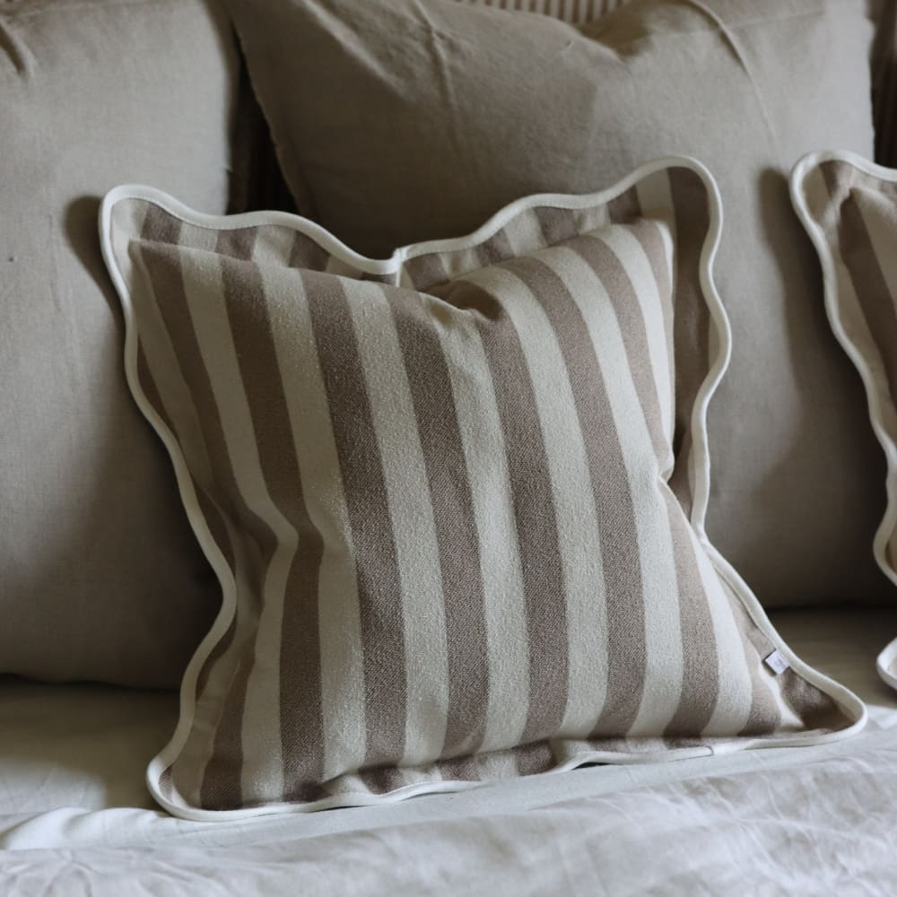 Chloe Greige Stripe Scalloped Edge Cushion 45x45