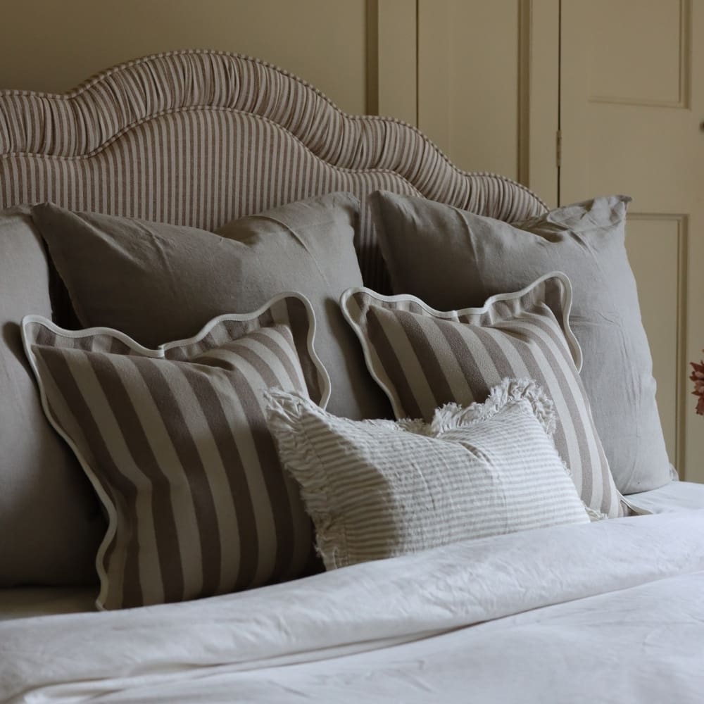 Chloe Greige Stripe Scalloped Edge Cushion 45x45