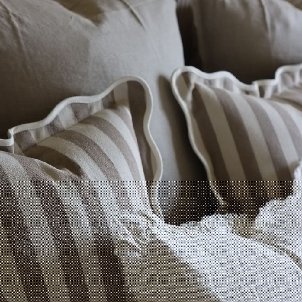 Chloe Greige Stripe Scalloped Edge Cushion 45x45