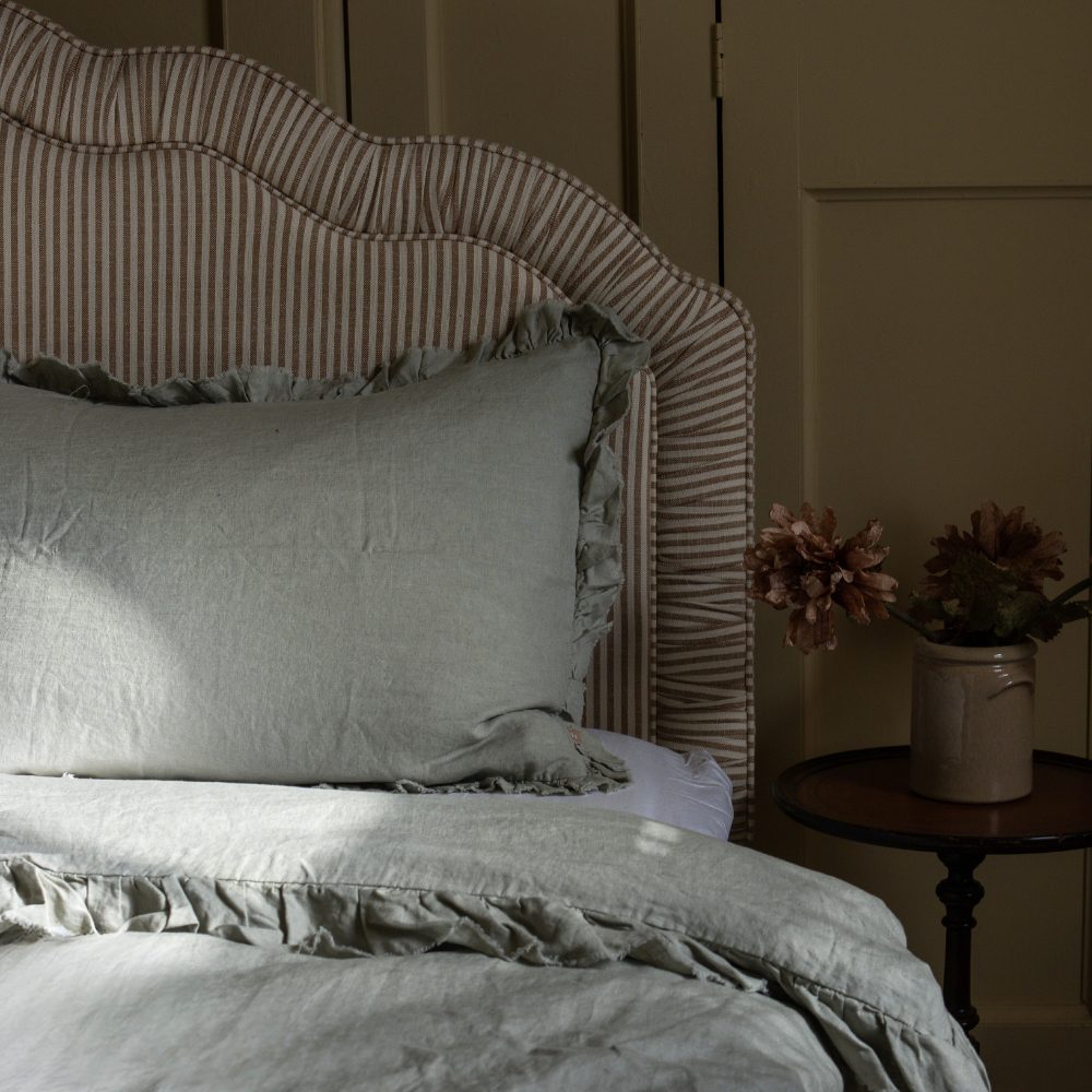 Luxury Sage Green Ruffle Linen Bedding Set
