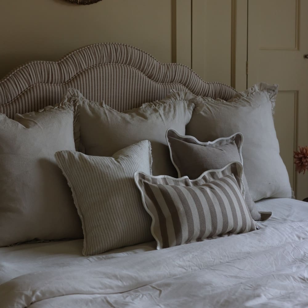 Chloe Greige Stripe Scalloped Edge Cushion 50x30