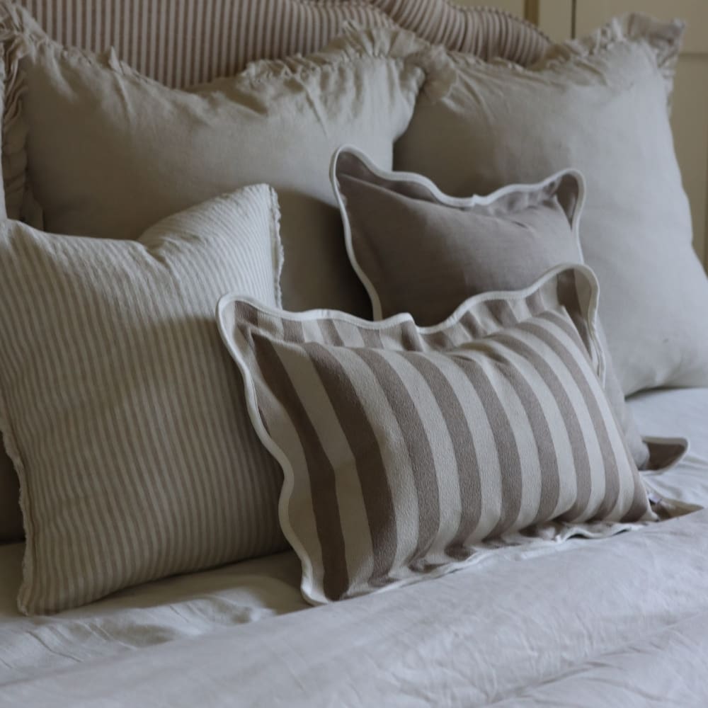 Chloe Greige Stripe Scalloped Edge Cushion 50x30