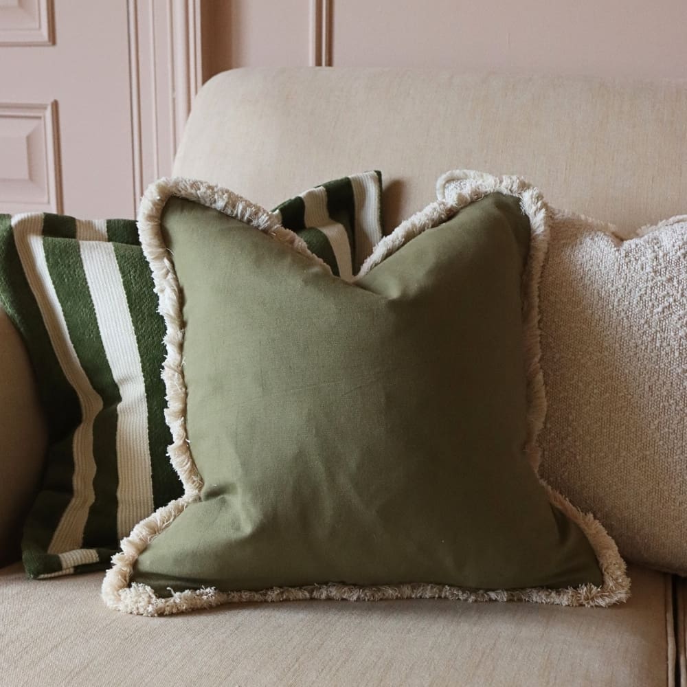 Sadie Olive Green Fringed Edge Cushion 45x45