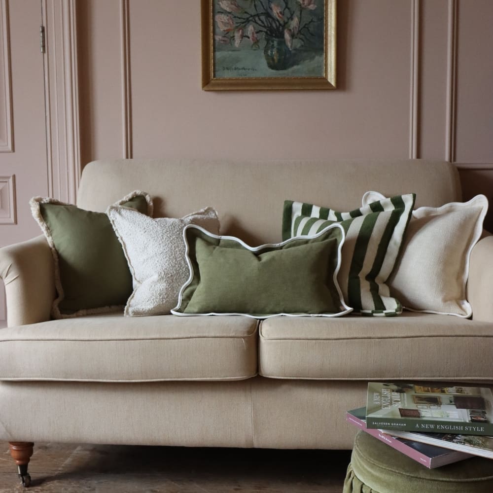 Sadie Olive Green Fringed Edge Cushion 45x45