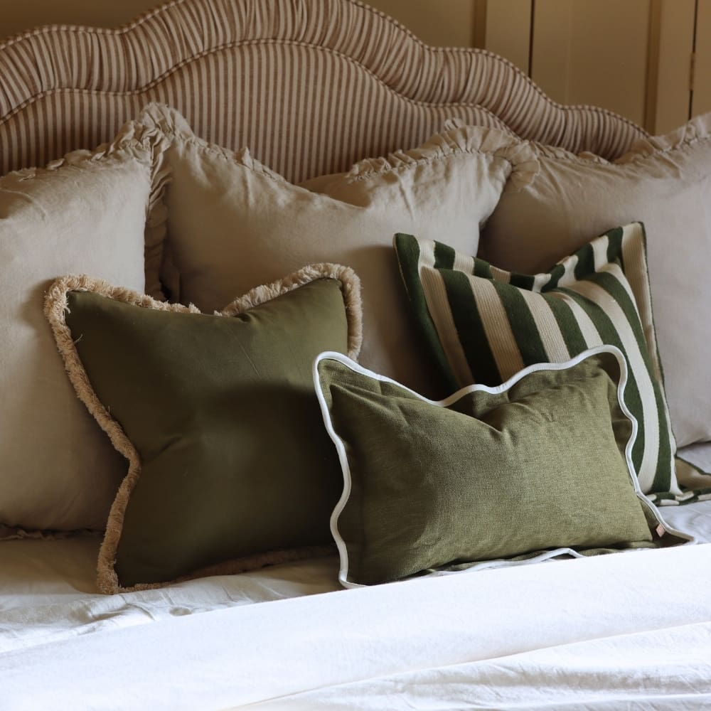 Sadie Olive Green Fringed Edge Cushion 45x45