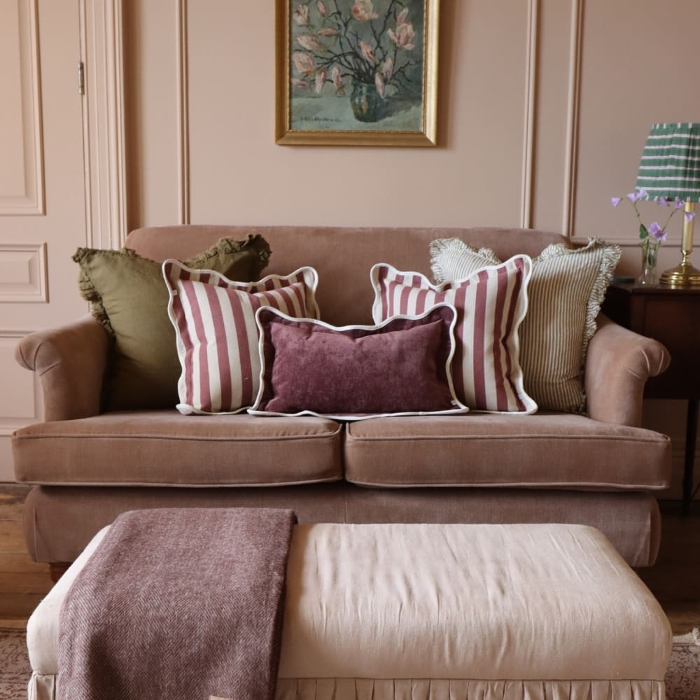Chloe Plum Stripe Scalloped Edge Cushion 45x45