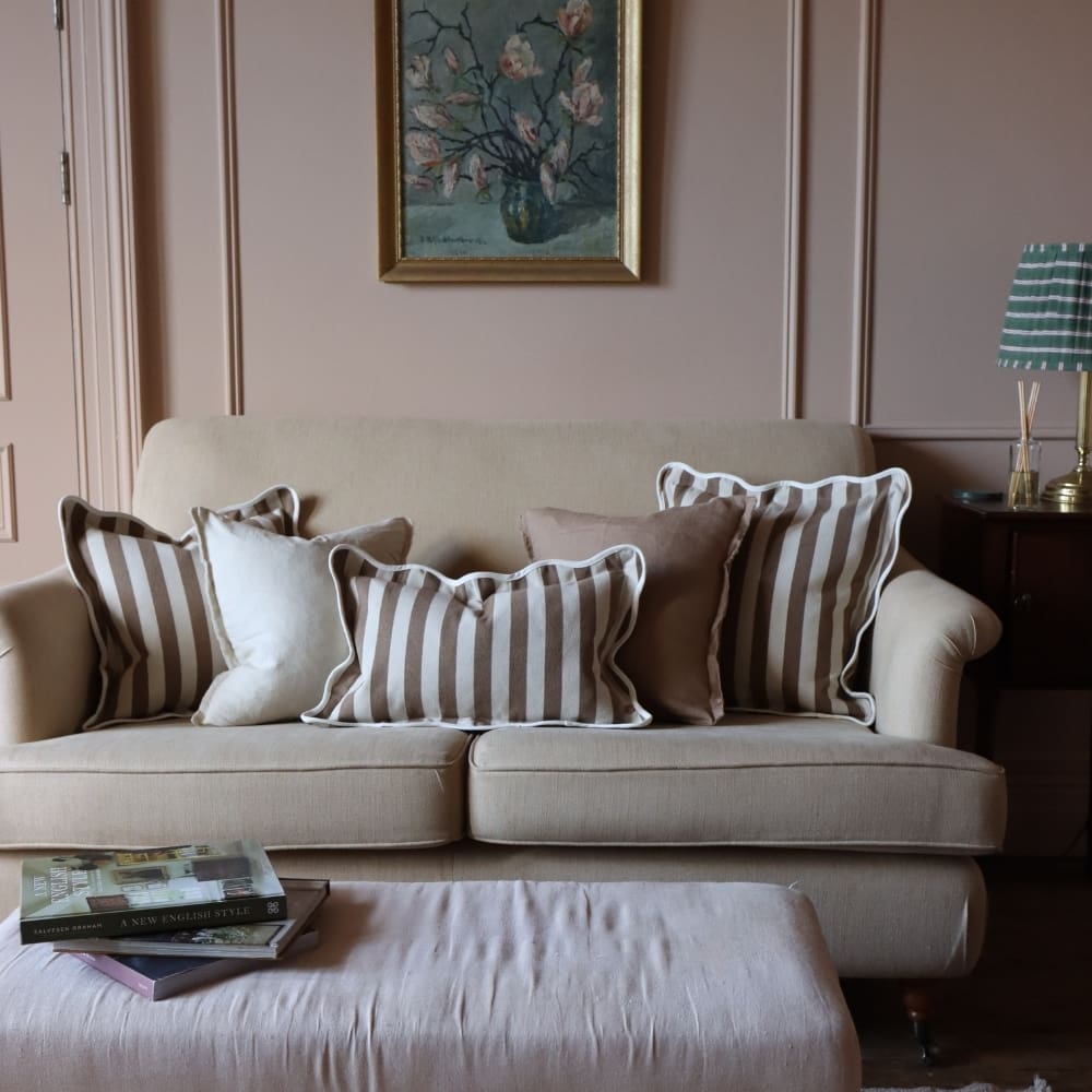 Chloe Brown Stripe Scalloped Edge Cushion 45x45