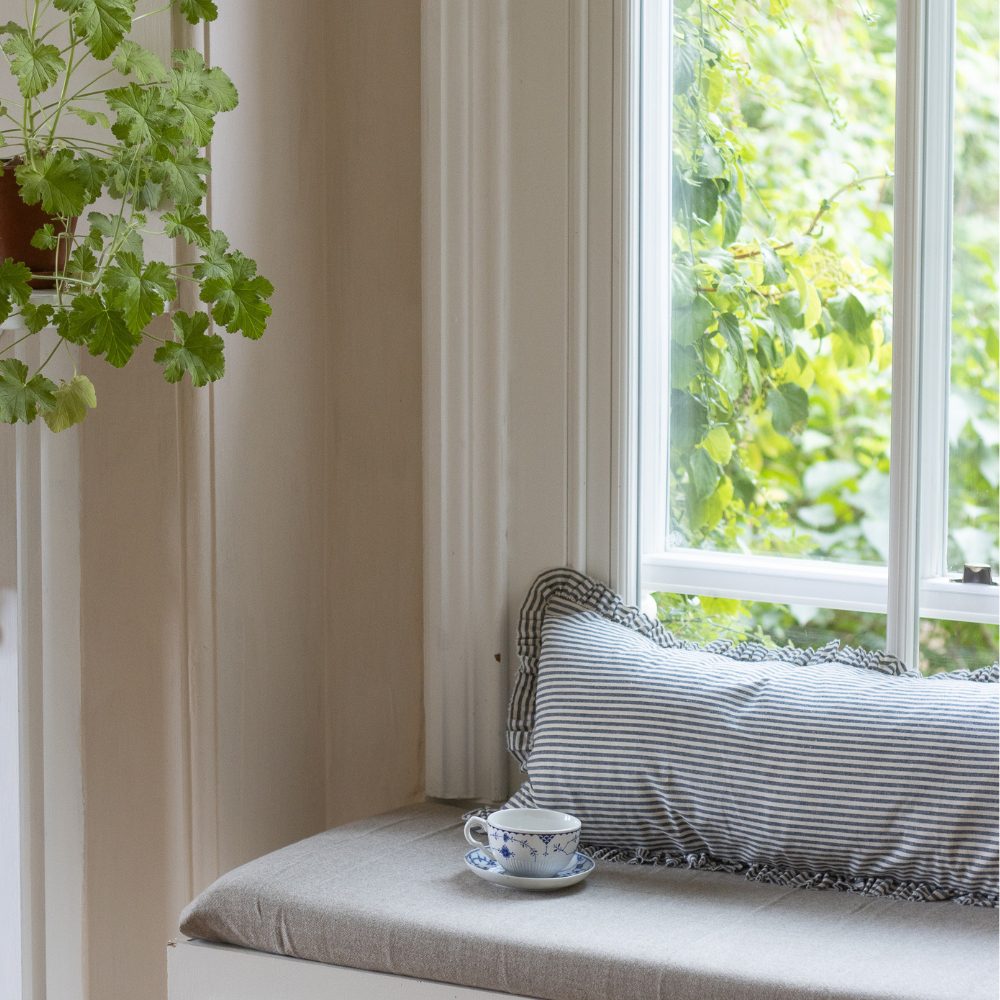 Darcy Navy Stripe Ruffle Bolster Cushion 80x30