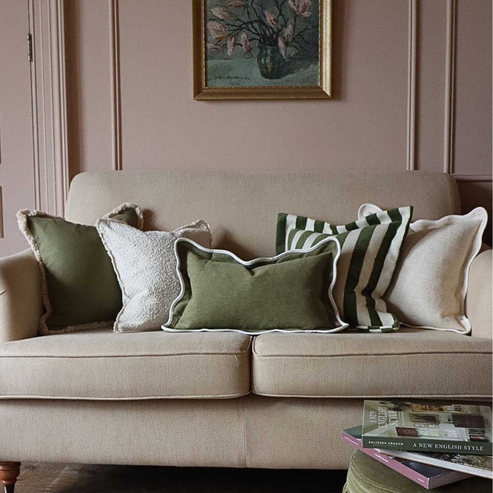 Orla Olive Green Stripe Cushion 45x45