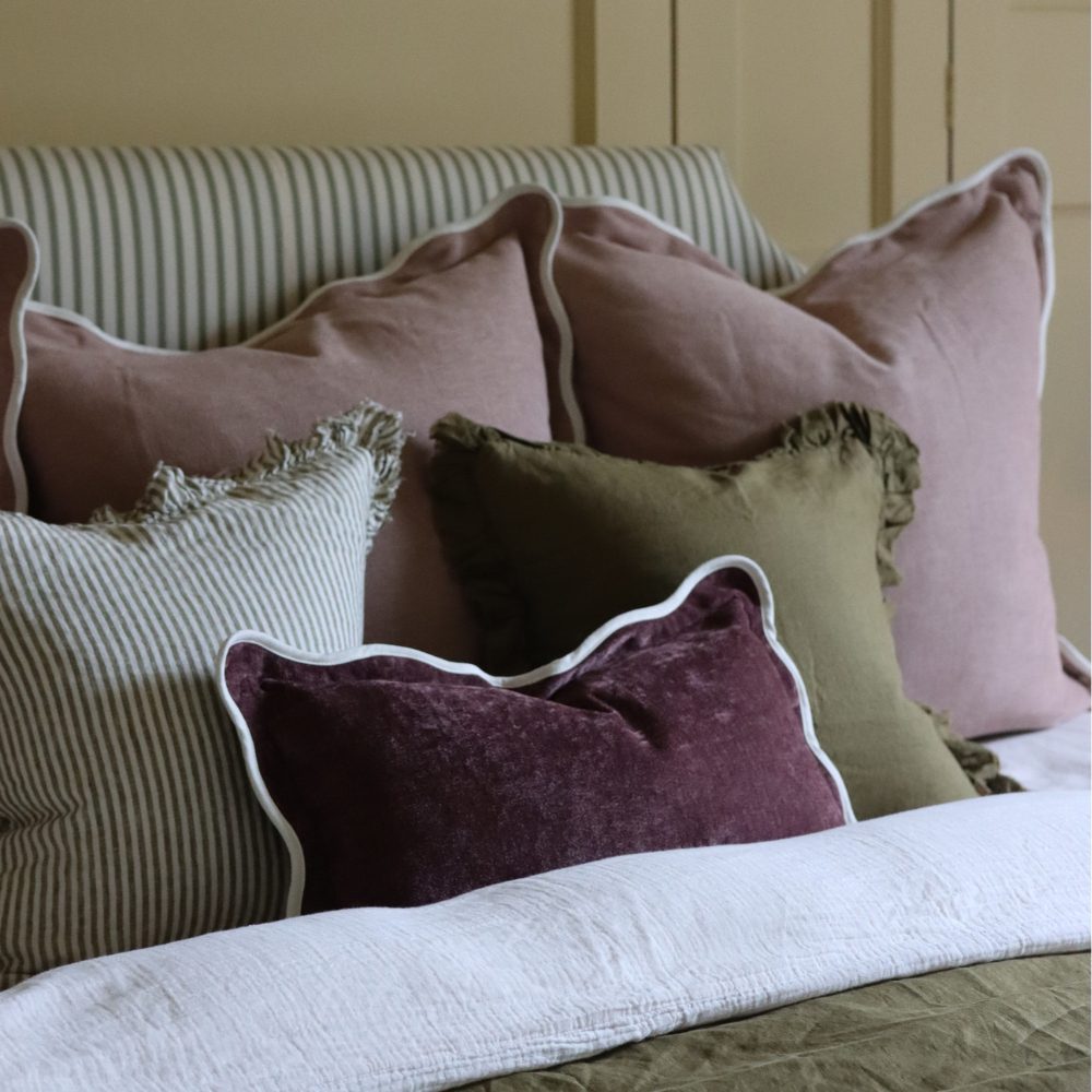 Hallie Olive Green Ruffle Cushion 45x45