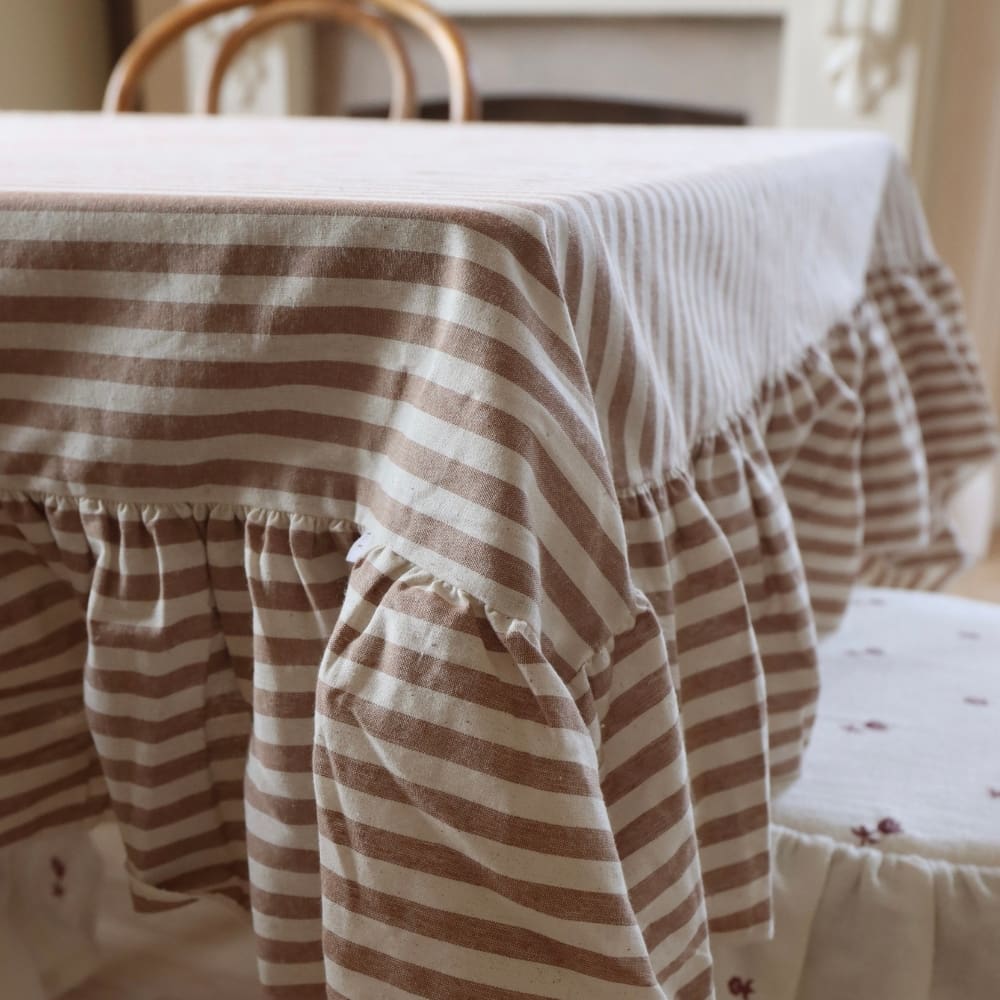 Brown Stripe Ruffle Tablecloth