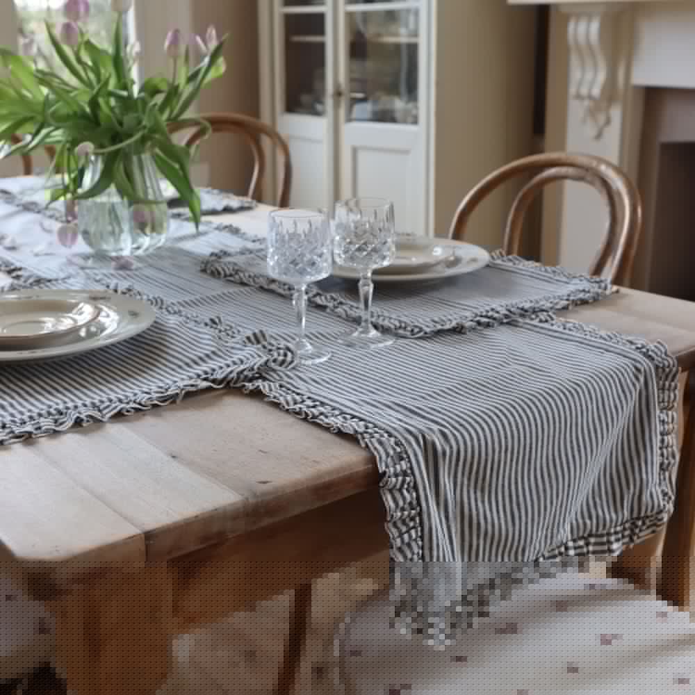 Navy Stripe Ruffle Table Runner