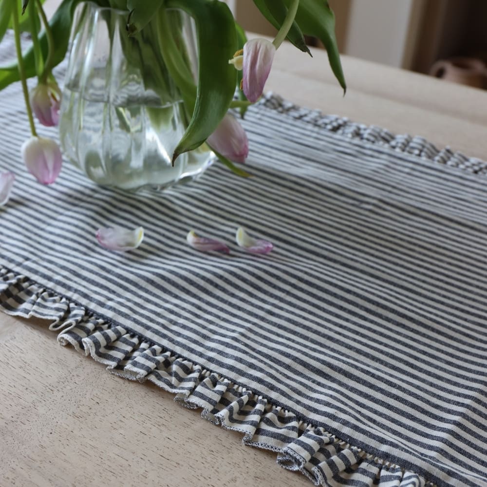 Navy Stripe Ruffle Table Runner