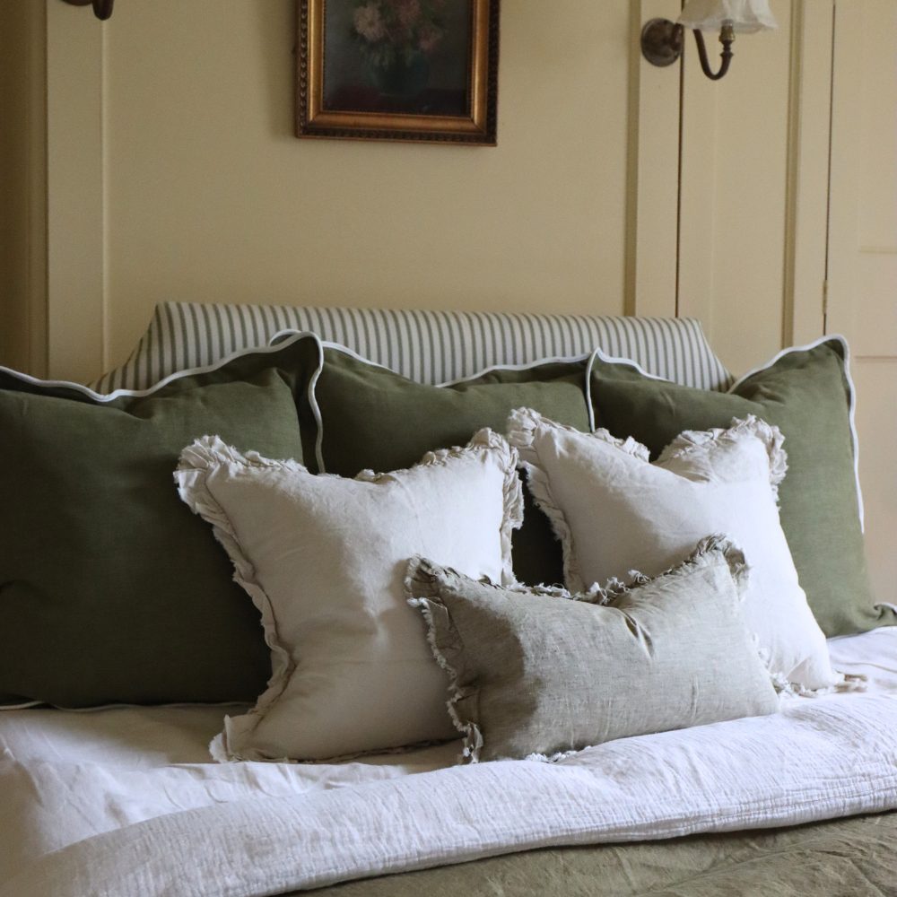 Chloe Olive Green Scalloped Edge Cushion 65x65