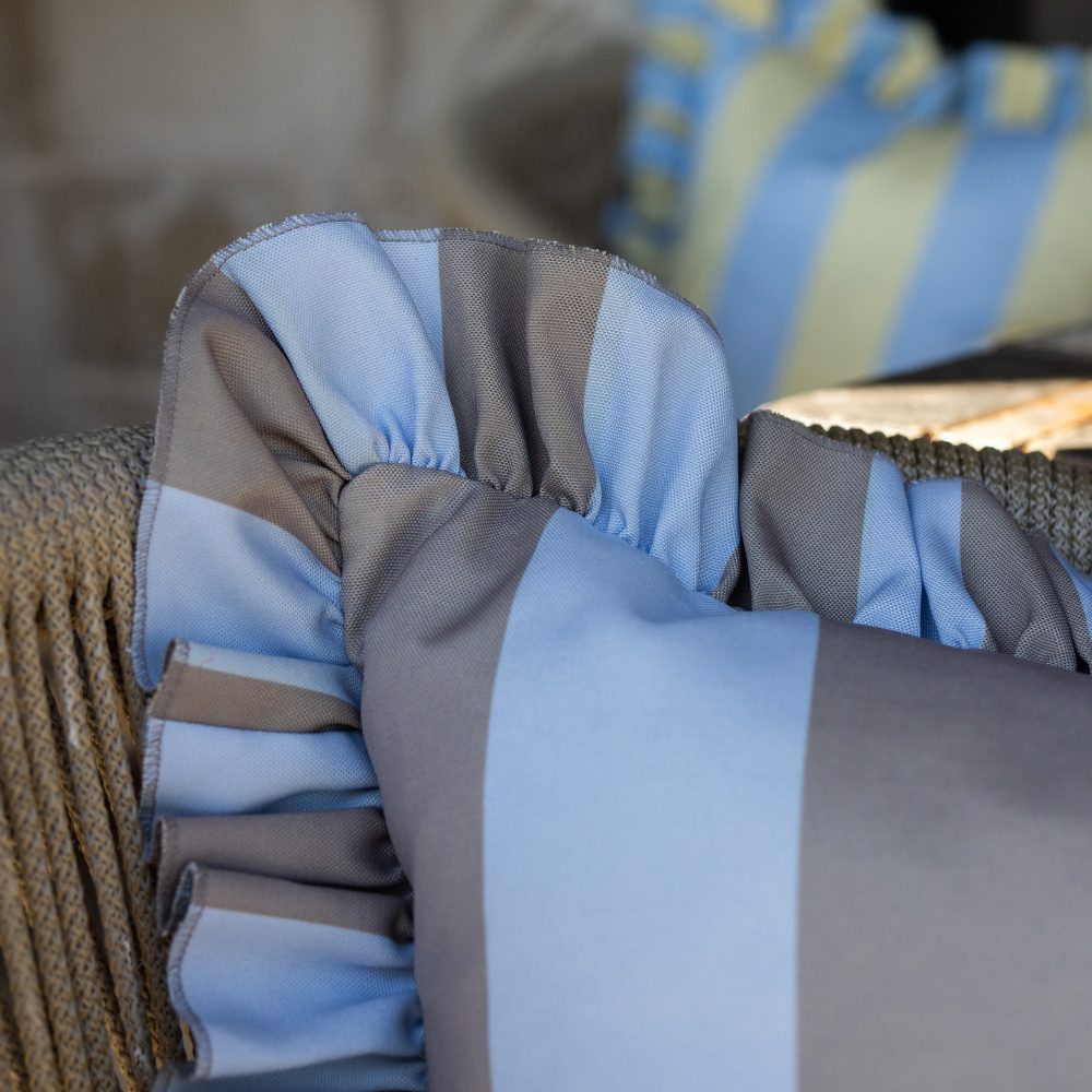 Outdoor Brown & Blue Ruffle Edge Cushion 45x45