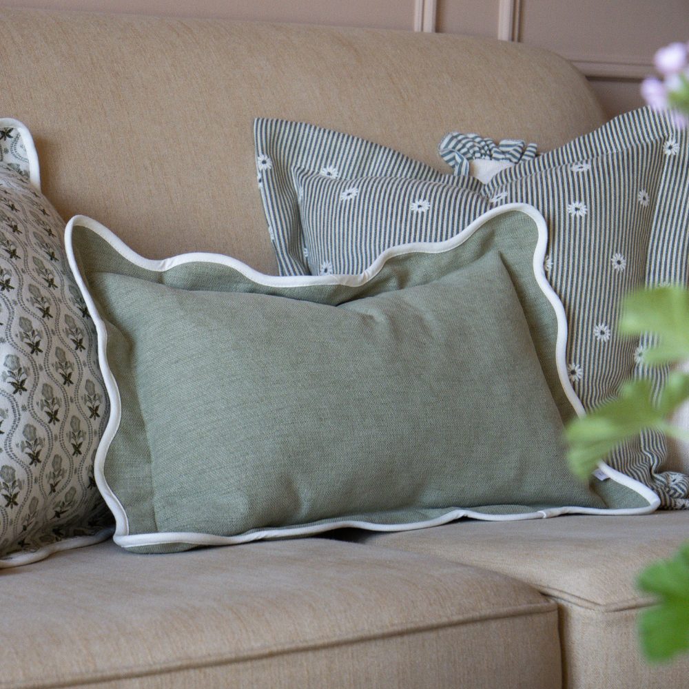 Chloe Sage Scalloped Edge Cushion 50x30