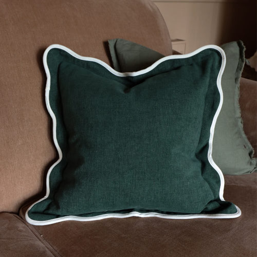 Chloe Dark Green Scalloped Edge Cushion 45x45