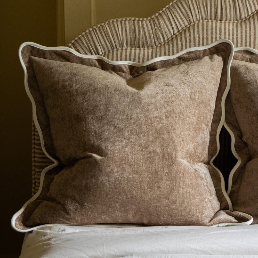 Chloe Coffee Scalloped Edge Cushion 65x65