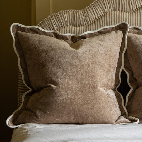 Chloe Coffee Scalloped Edge Cushion 65x65