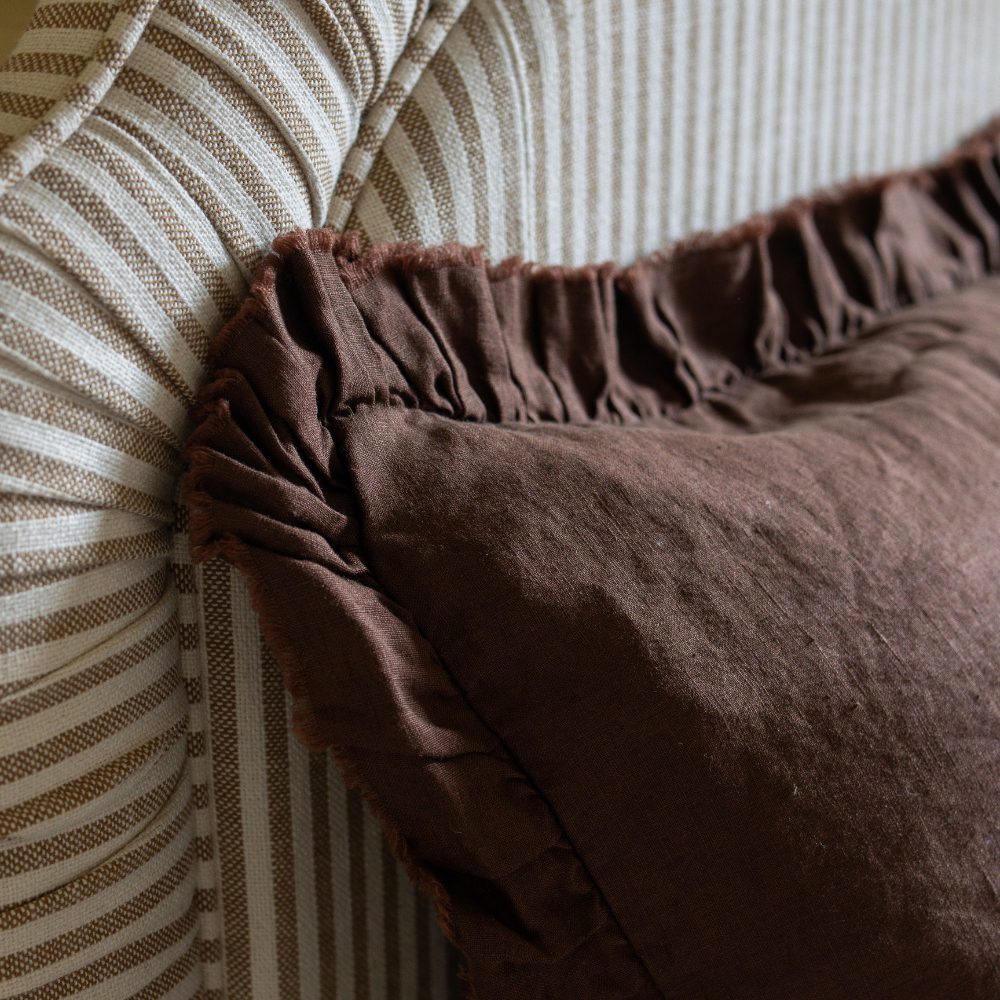 Luxury Dark Brown Ruffle Linen Bedding Set