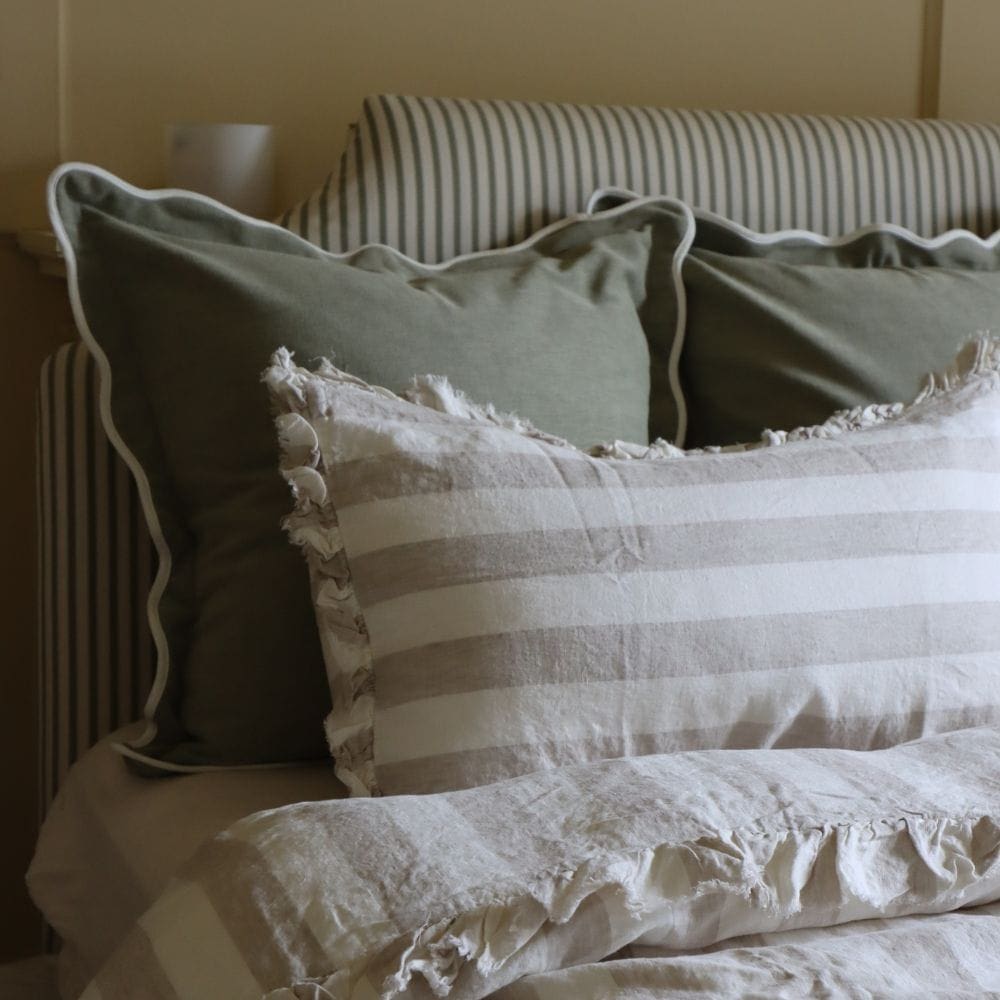 Chloe Sage Green Scalloped Edge Cushion 65x65