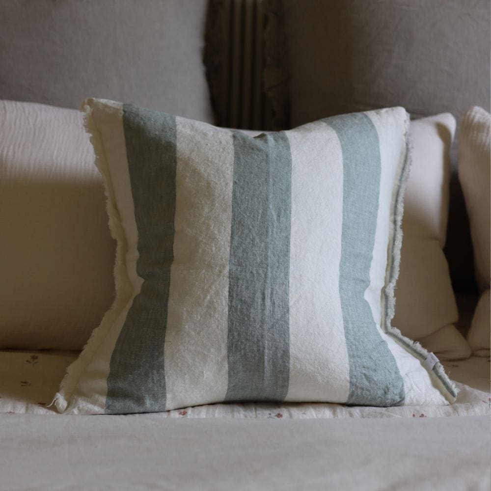 esmee teal wide stripe linen cushion