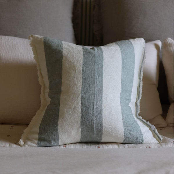 esmee teal wide stripe linen cushion