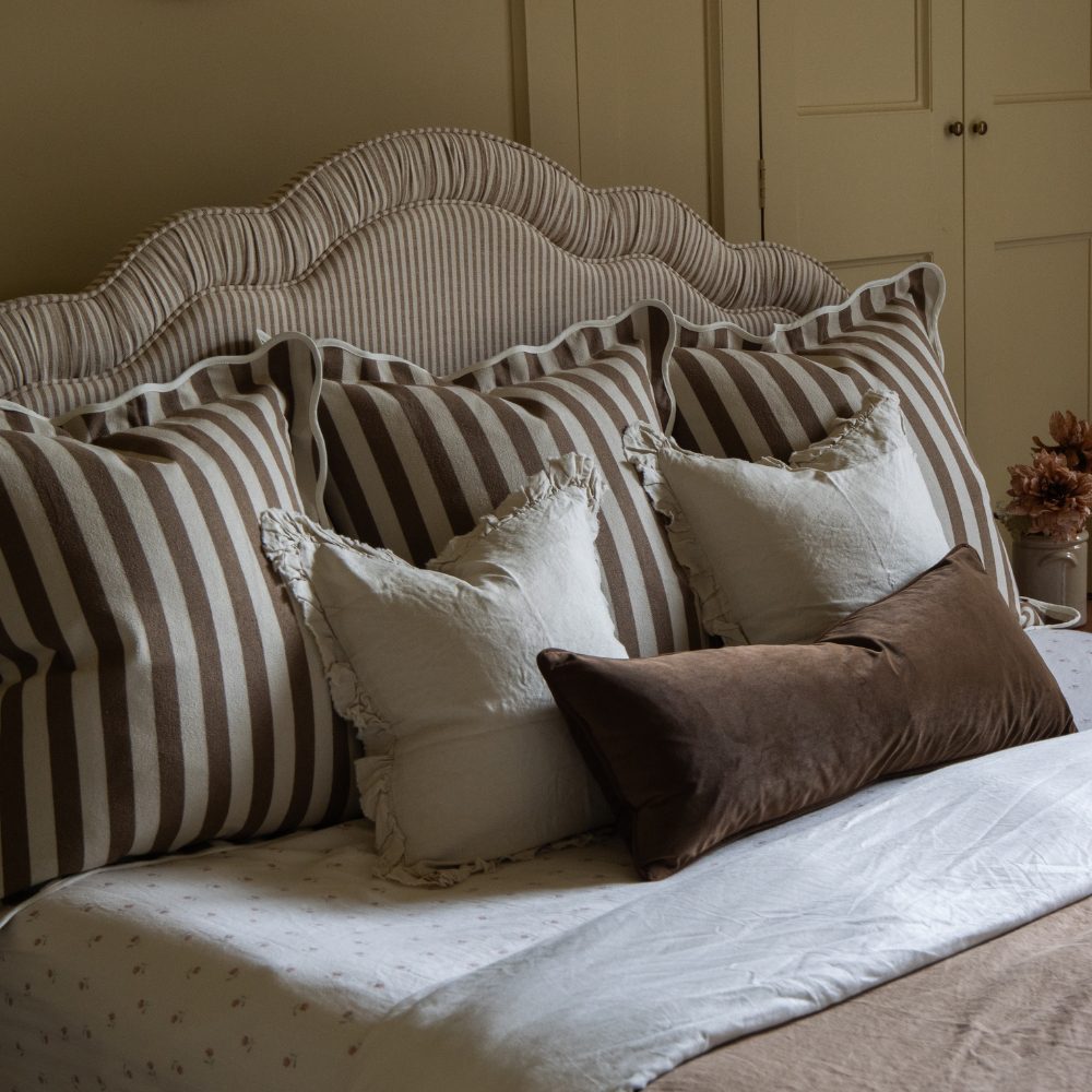 Chloe Brown Stripe Scalloped Edge Cushion 65x65