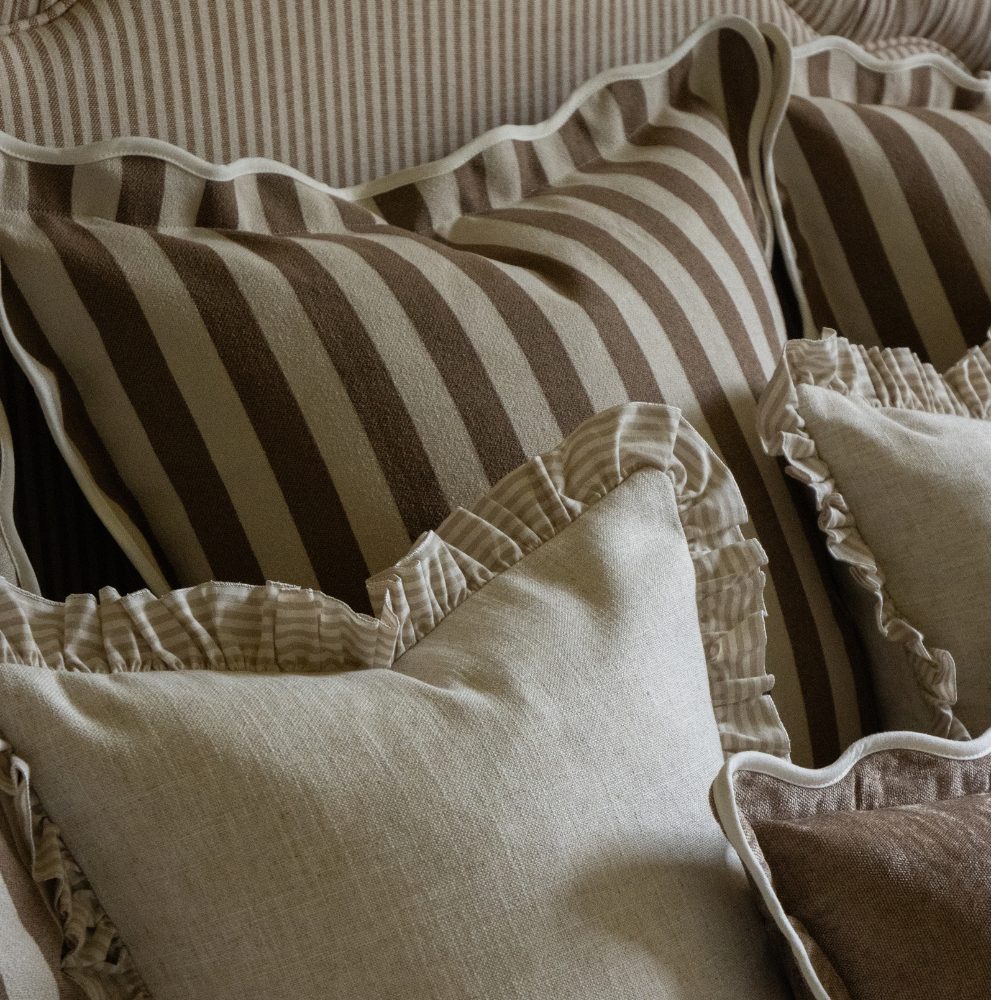Chloe Brown Stripe Scalloped Edge Cushion 65x65