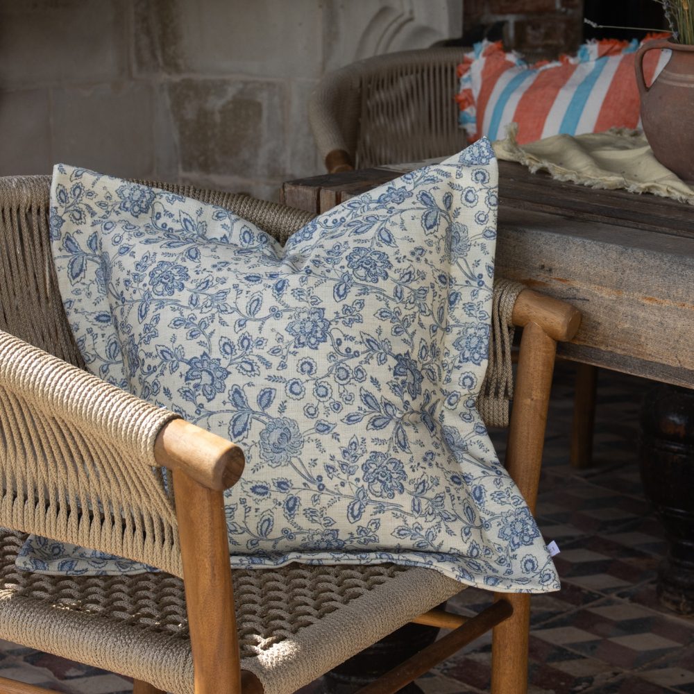 Aria Blue Floral Flanged Edge Cushion 45x45