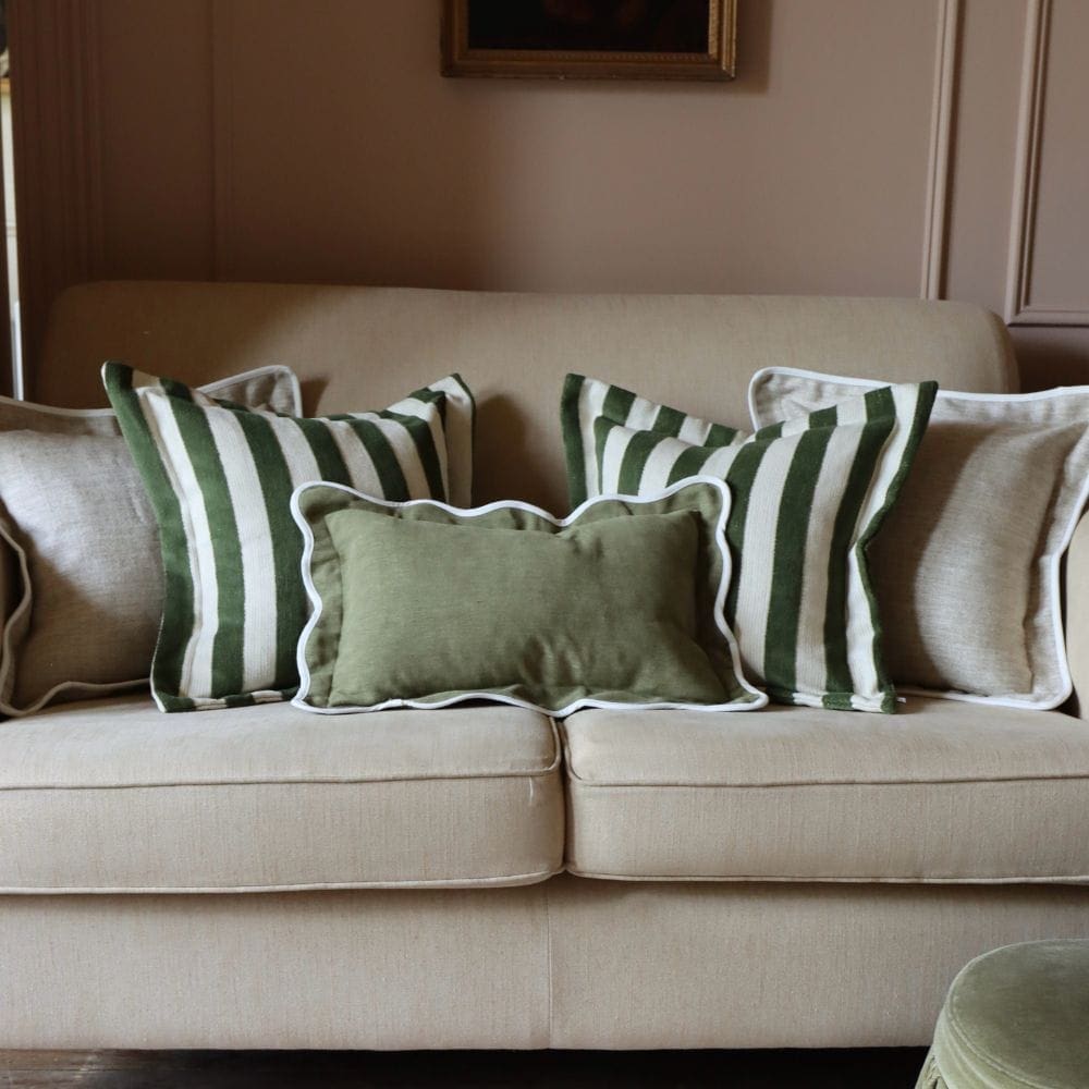 Orla Olive Green Stripe Cushion 45x45