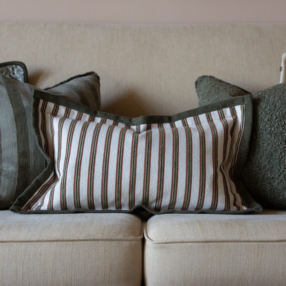 Fleur Olive and Terracotta Stripe Cushion 50x30