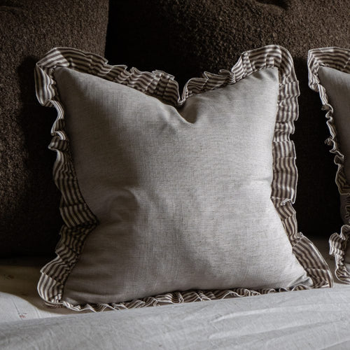 Bella Dark Brown Stripe Ruffle Edge Cushion