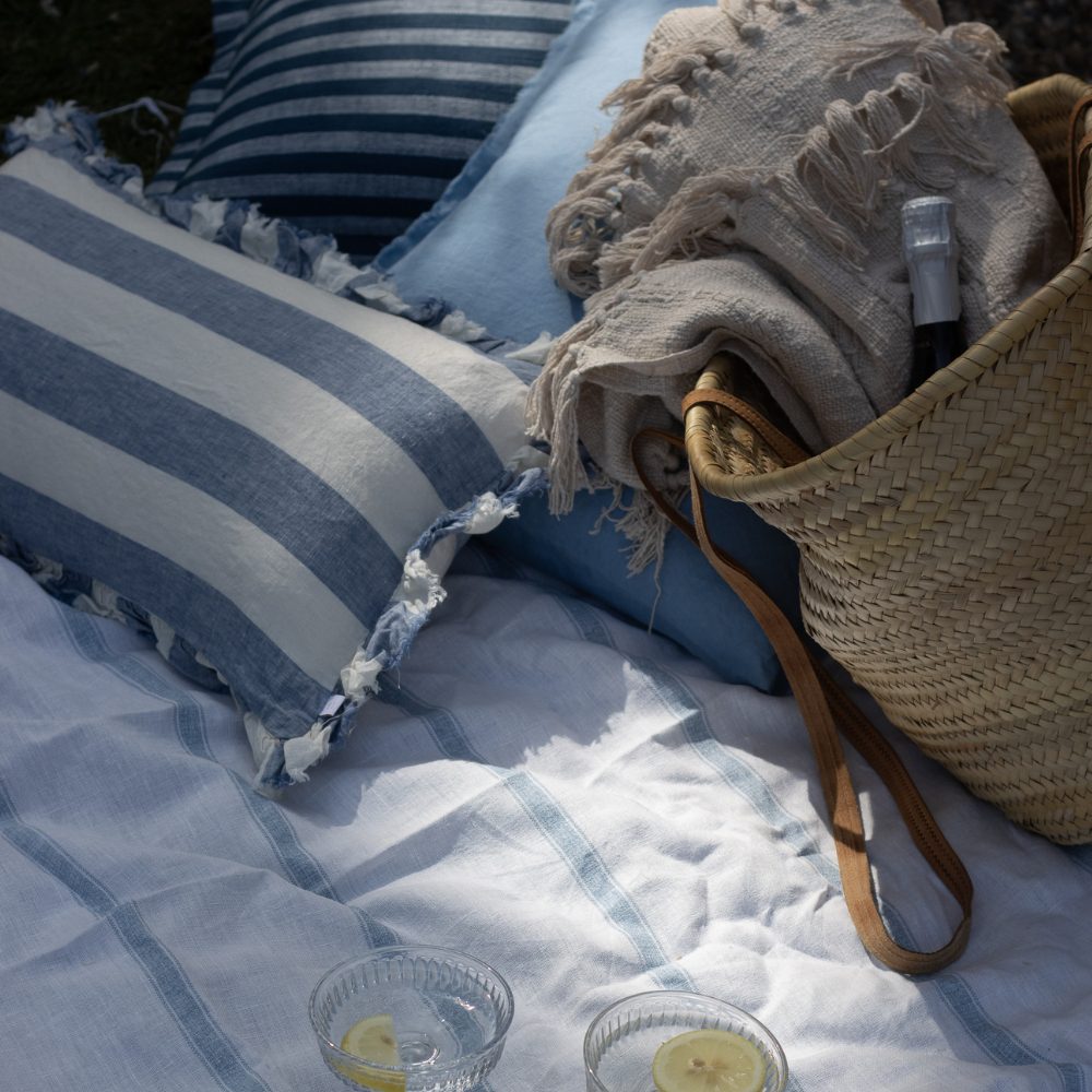 Hallie Blue Wide Stripe Cushion 50x30