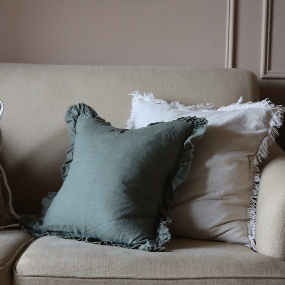 Hallie Khaki Green Ruffle Cushion 45x45
