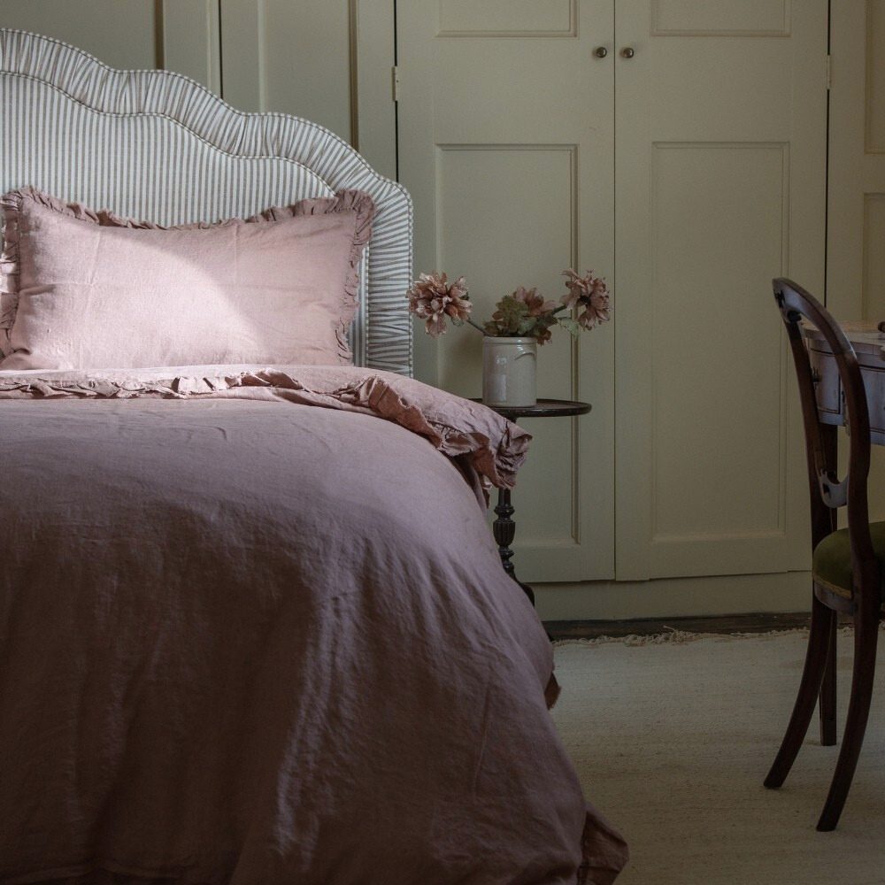 Luxury Dusty Pink Ruffle Linen Bedding Set