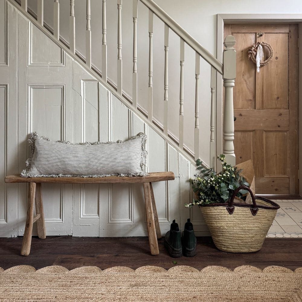 Hallie Olive Green Stripe Bolster Cushion 80x30