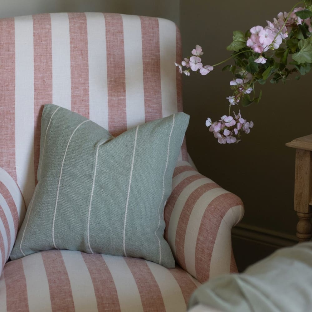 India Sage Green Stripe Cushion 45x45