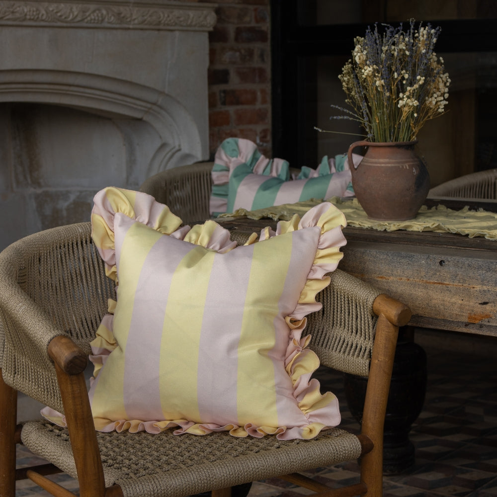 Outdoor Pink & Yellow Ruffle Edge Cushion 45x45
