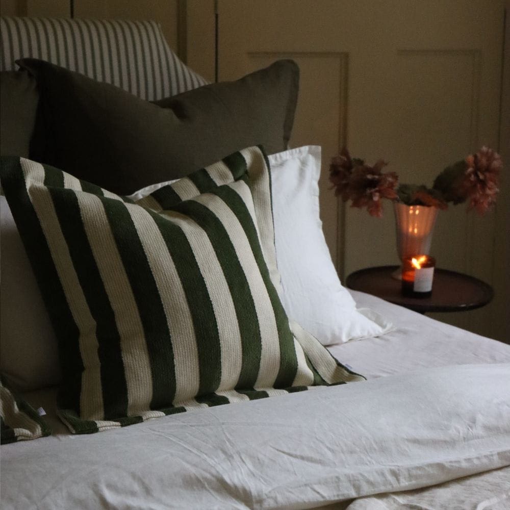 Orla Olive Green Stripe Cushion 45x45