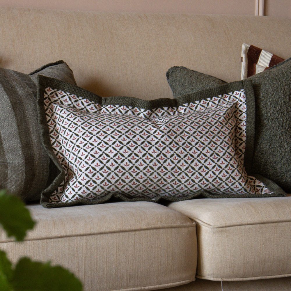 Fleur Olive and Terracotta Print Cushion 50x30