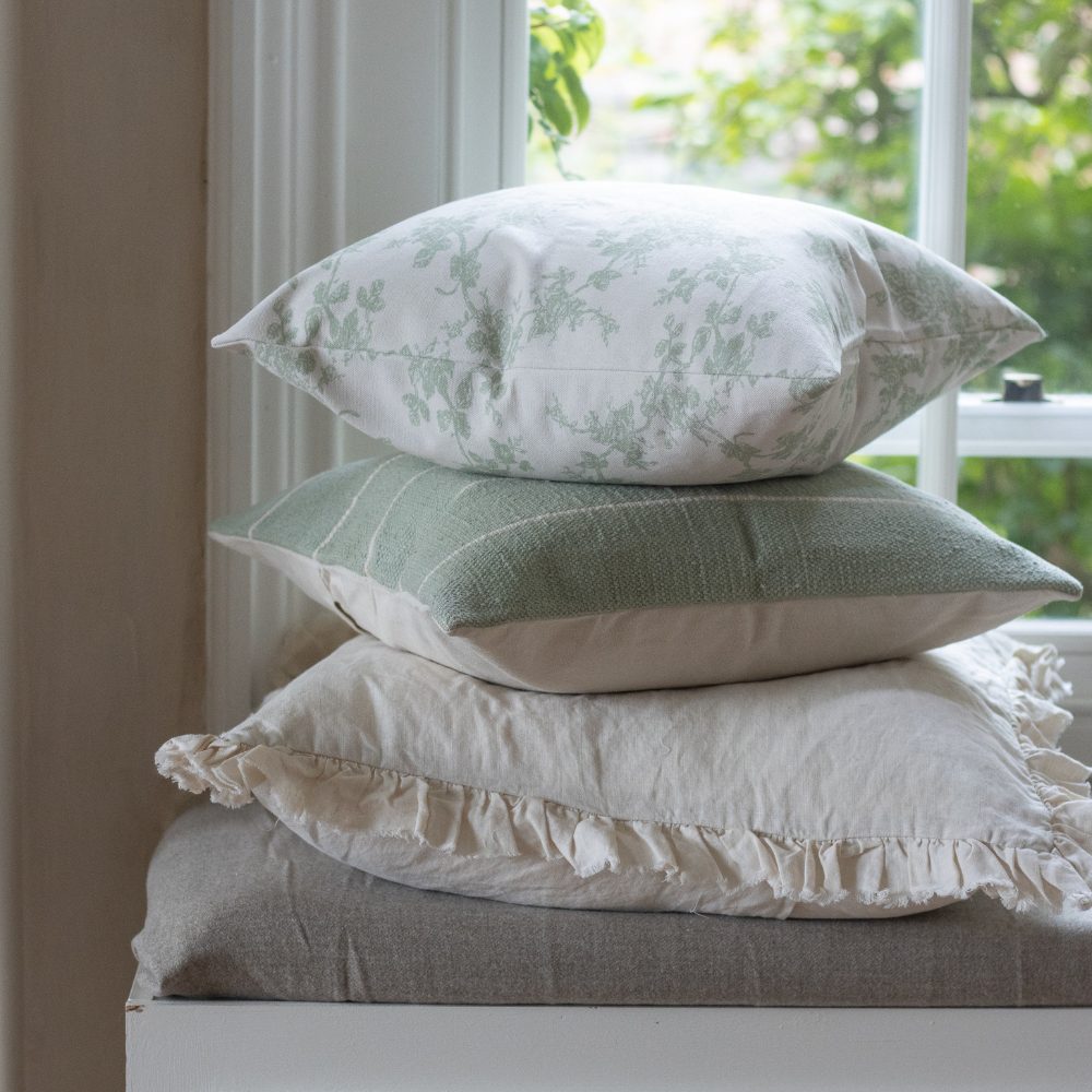 India Sage Green Stripe Cushion 45x45